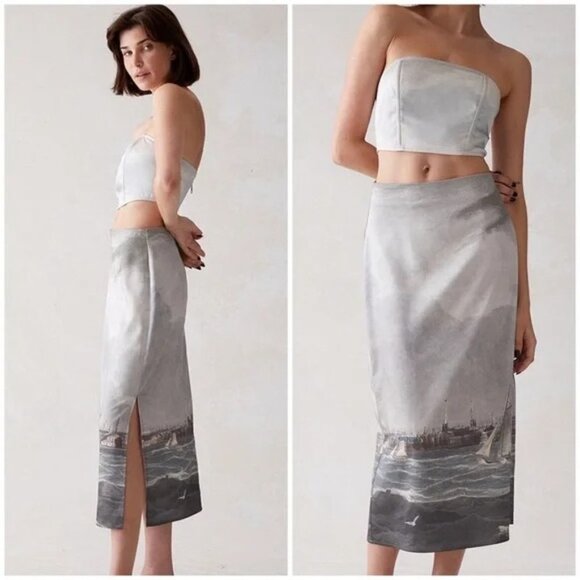 The MET x PacSun Sailboat Satin Midi Skirt and Strapless Bustier Top Set Dress - Picture 2 of 13